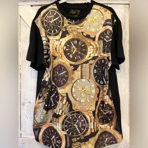 HUGE New York NYC Men's Hip Hop Rapper Gold Watch Graphic Black T Shirt Size XL